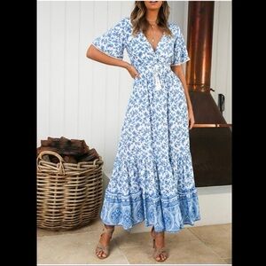 R.Vivimos Floral Maxi Dress Flutter Sleeve Garden Party Fairy Cottage Core Small